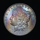 1886 P AU STUNNING RAINBOW TONED UNIQUE MORGAN SILVER DOLLAR