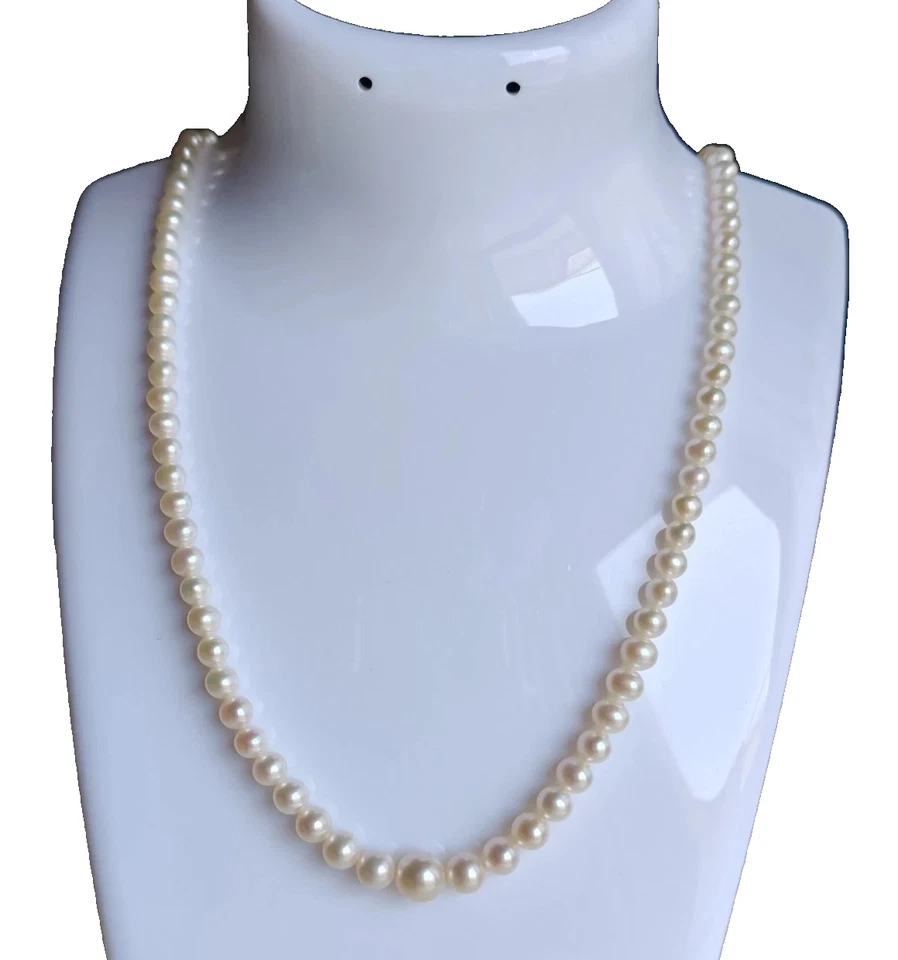 TOP COLLANA Unisex PERLE naturali Akoya Chiusura in ORO 18 Kt 42cm-10mm a scalar - Immagine 3 di 4