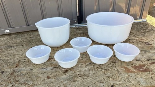 Vintage Hazel-Atlas Milk Glass Mixing Bowls Set (7 pcs) – Made in USA –Oven Safe