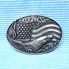 God Bless America Belt Buckle Flag Eagle Patriot Cowboy Vtg 90s Nocona  .TYC852