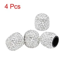 4PCS Universal Bling Faux Crystal Tire Valve Stem Caps Tyre Air Cap Cover White