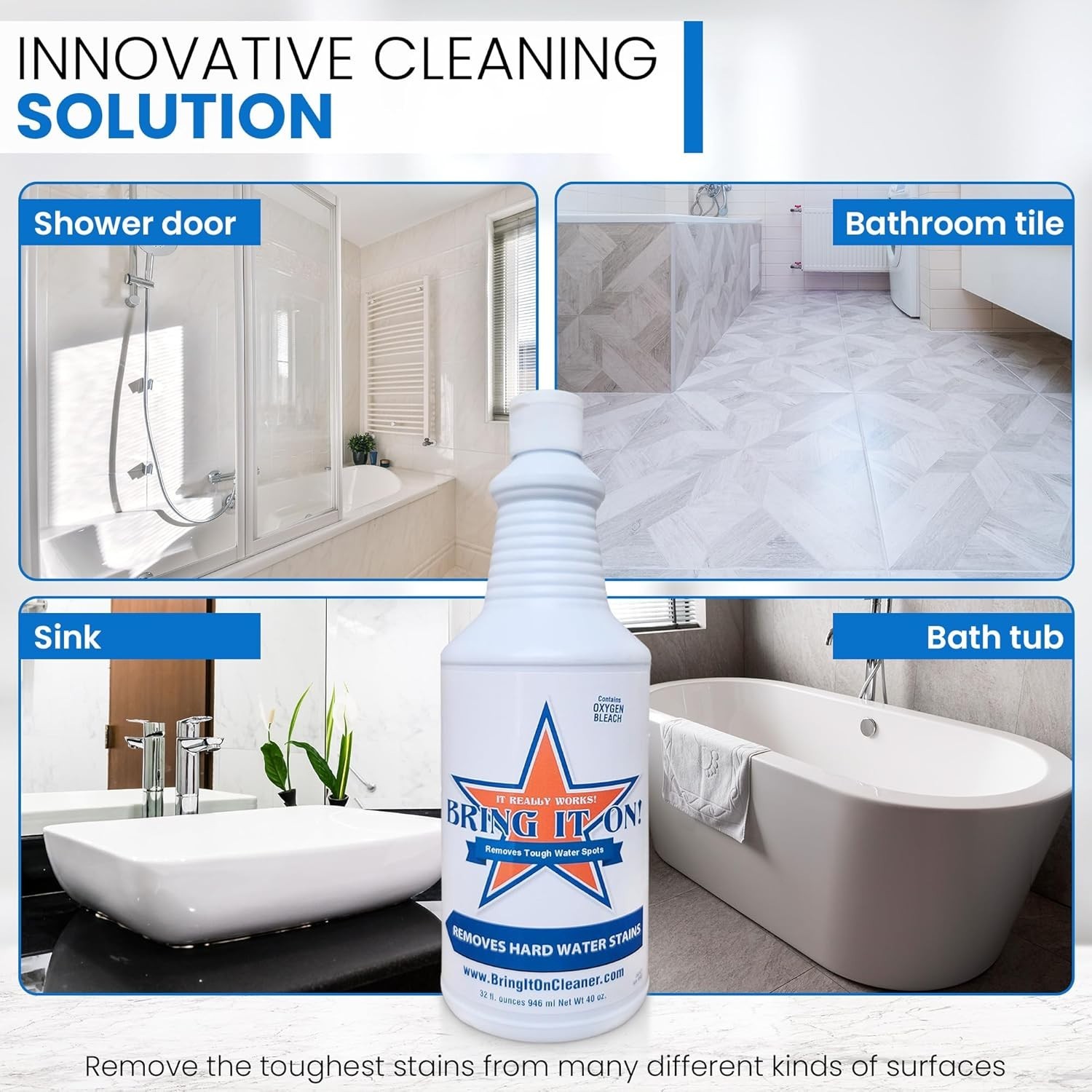 Bring It On Cleaner Hard Water Stain Remover 16 0z Soap Scum Calcium Lime Scale