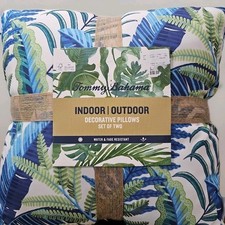 Tommy Bahama Decor Pillows Faux Straw Woven And Leaf Set of 2 Indoor Outdoor