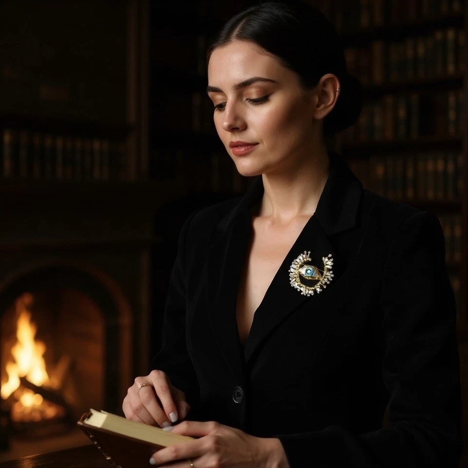 Broche Evil Eye Zara Devil Gothic Gold CZ VTG Turco Sorte Étnico Boho Y2K - Imagem 4 de 4