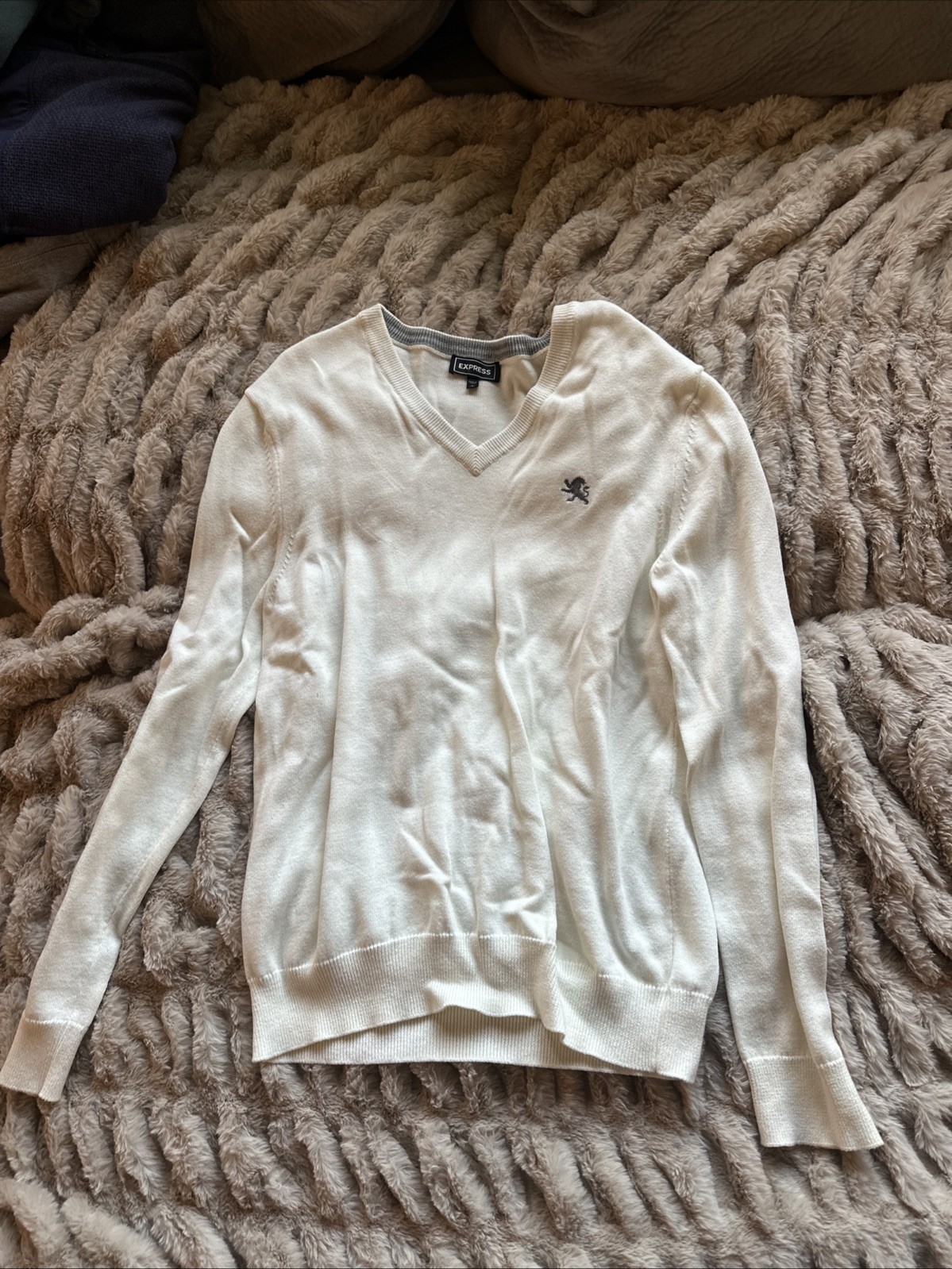 EXPRESS Men Large Solid White Pullover SWEATER V … - image 1