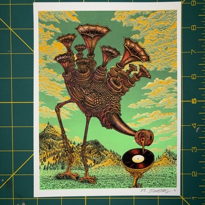 2015 EMEK Phono Bird Screenprint Art Print Pearl Musical Note Doodle Handbill