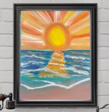 Messa Original Art: Beach Sunrise: 11x14 Neo Expressionism Artwork on Canvas