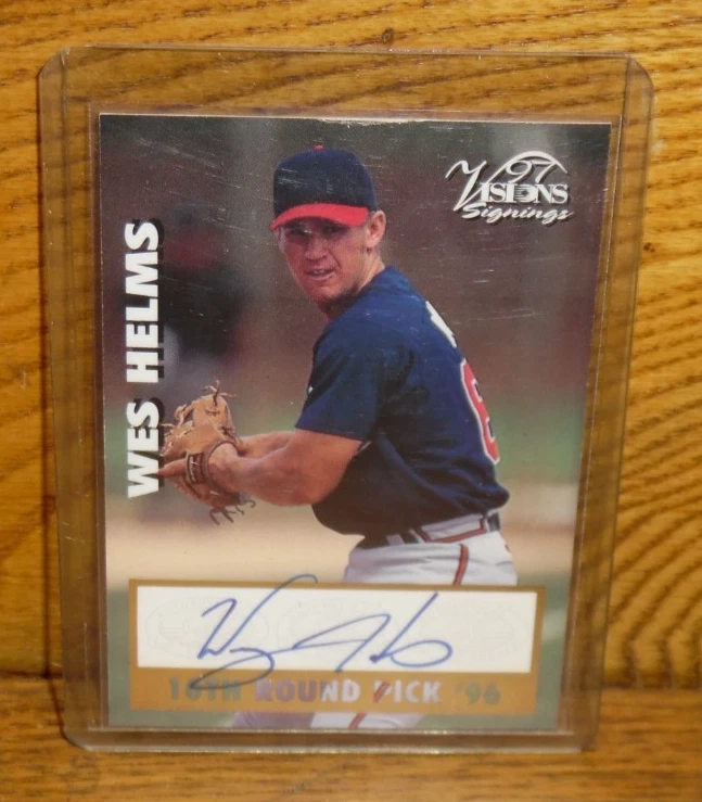 (3) Tarjetas de béisbol autografiadas de Visions Signings 1997 Helms Payton Grieve Foto 2 de 4