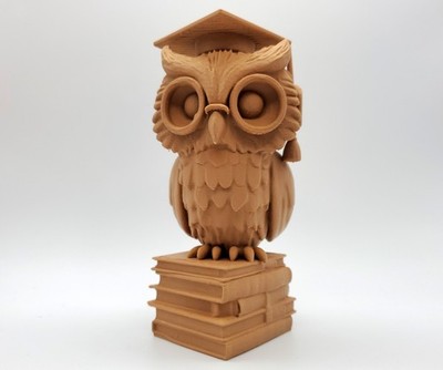 The Scholar Owl | Graduation Cap & Books | 6'' Tall | 3D Printed to Order | Brown