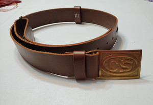 Civil War Reproduction CS Buckle and Brown Leather Belt Large Adjustable