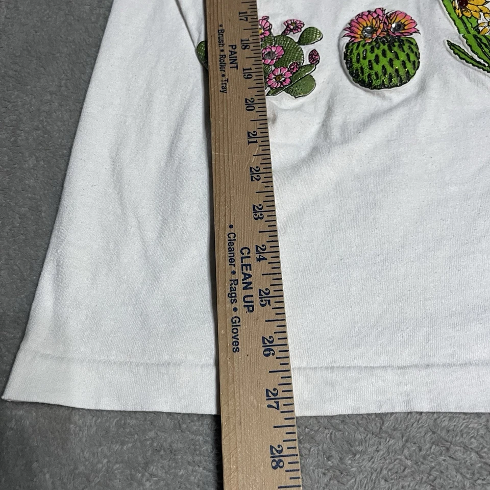 Camiseta Moda Nadina Talla Única Cactus Blanca Puntada Única Estrás Puff Pintura Foto 4 de 4