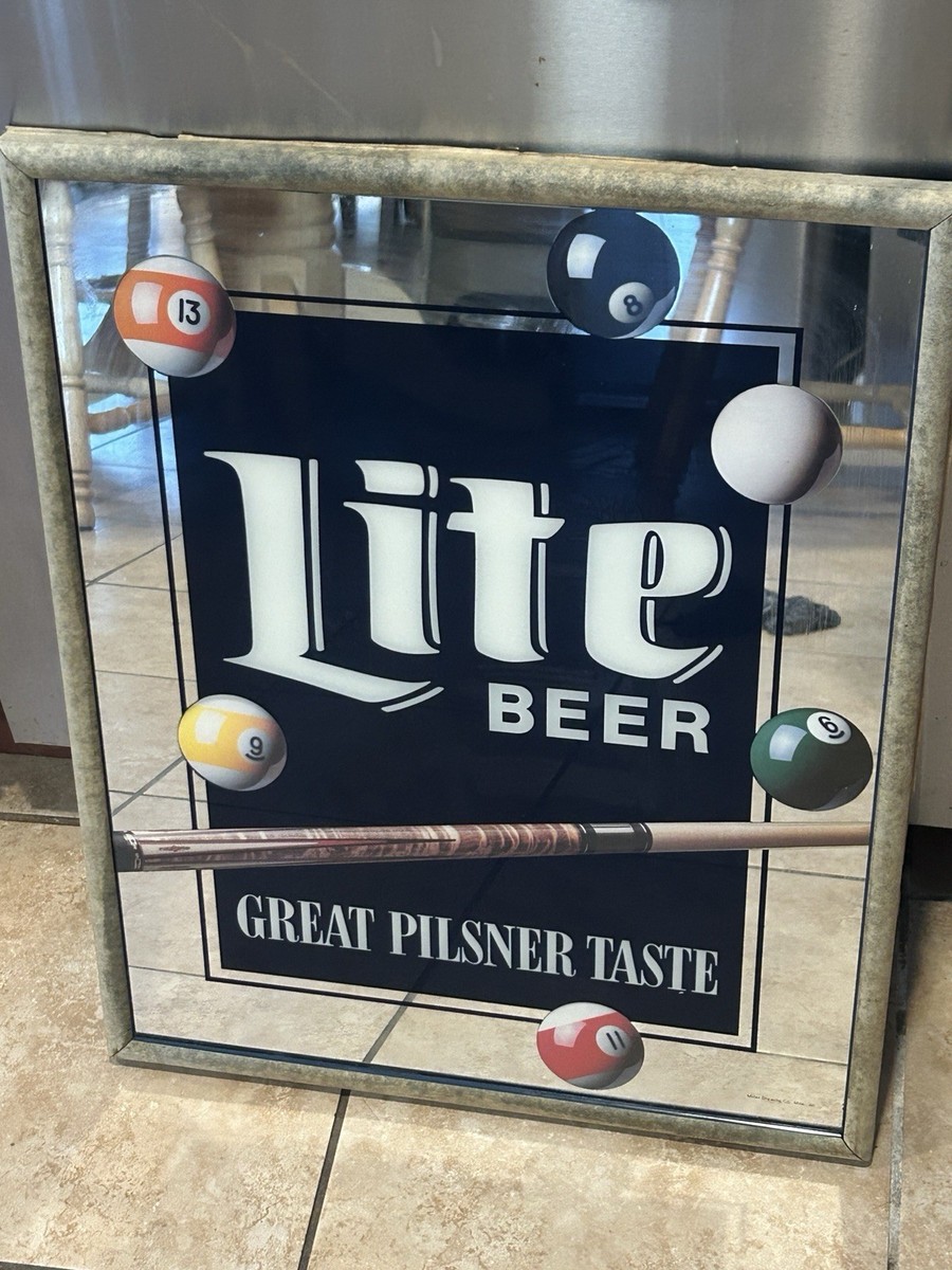 Vintage Miller Lite Pool Billiards Mirror Sign Bar Man Cave