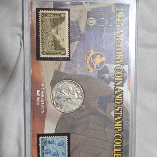 New Listing1945 Walking Liberty Half Dollar Silver Coin & Stamp Collection