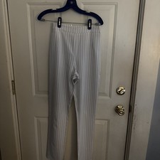 Pretty Little Thing Women's White With Black Striped Pants, Size 2