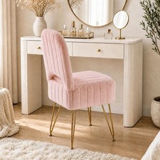Vanity Stool Chair w/ Storage,Ottoman Faux Fur Soft Padded Footrest Folding Back