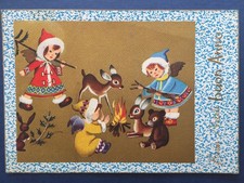 10785 Cartolina Tematica Auguri Buon Anno Angioletti nel Bosco e Animali 1973
