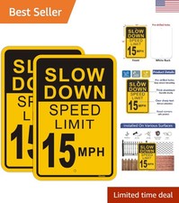 Sturdy Metal Slow Down Signs 2-Pack - Clear 12" x 18" Safety Alerts for Drivers