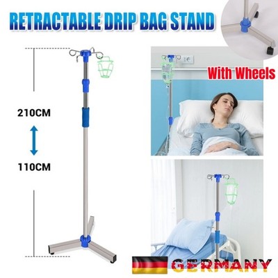 Infusionsständer Edelstahl verchromt, 3 Rollen, Bremse, 4 Haken Höhe verstellbar