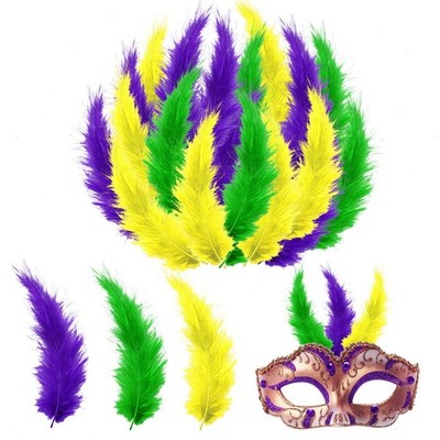300Pcs Mardi Gras Feathers Green Yellow Purple Decoration Feather Colorful