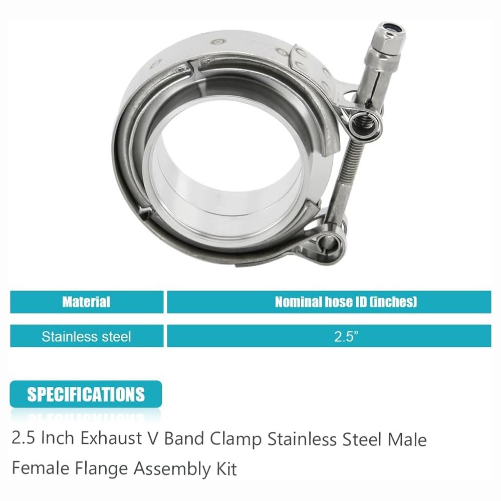2 X 2.5" V-Band Flange & Clamp Kit for Turbo Exhaust Pipes Stainless Steel
