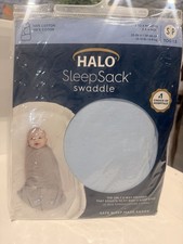 HALO SleepSack Swaddle Heather Blue Cotton 3 Way Adjustable for Safe Sleep Small