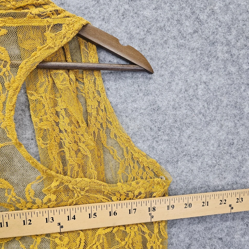 VTG FOREVER 21 Womens Lace Vest M Mustard Yellow Open Front Waterfall Cardigan   - Image 4 of 4