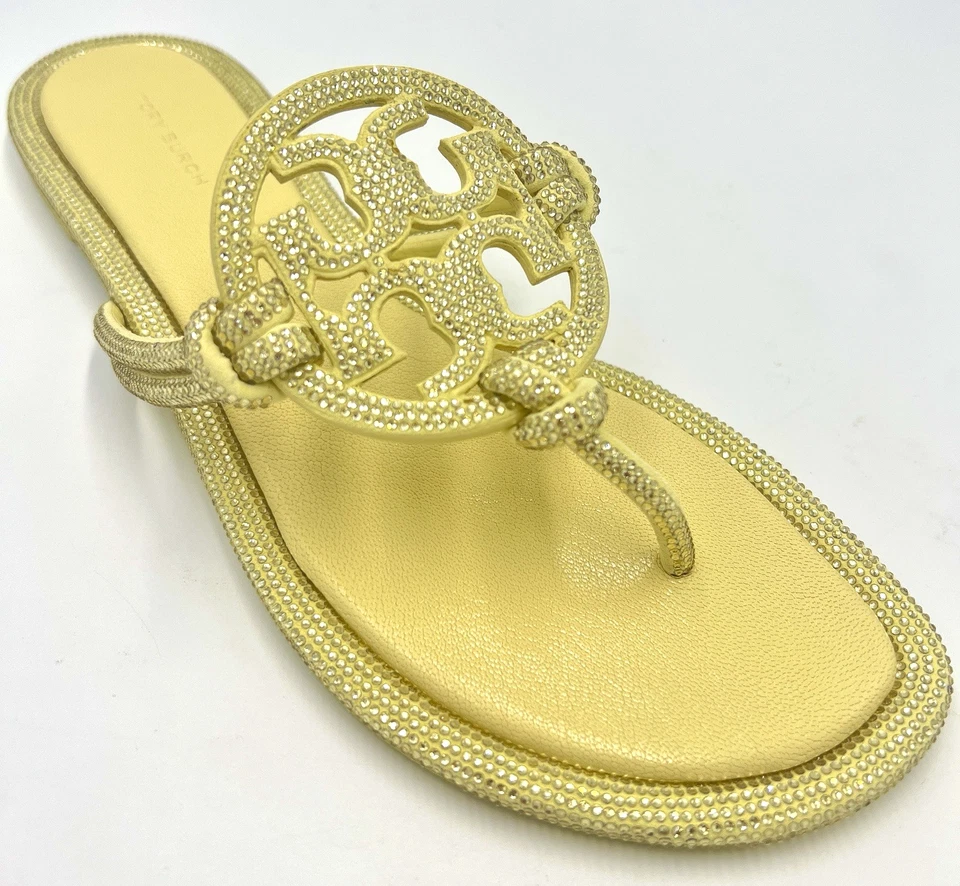 TORY BURCH MILLER SANDALIA ANUDADA PAVÉ CRISTAL GAMUZA LOGOTIPO MATE SOL TALLA US 9 NUEVA EN CAJA Foto 2 de 4