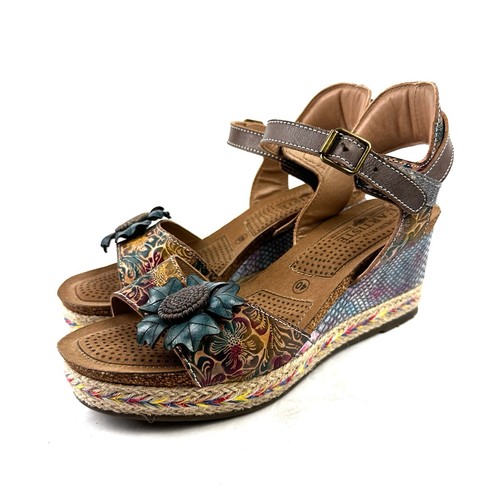 Spring Step L'Artiste Annmarie Espadrille Sandals 40 Wedge Floral Shoes Womens