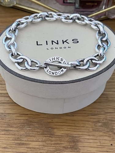Rare Genuine LINKS OF LONDON Hallmarked Silver Toggle Logo Bracelet With Box - Picture 3 of 17