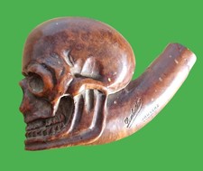 Pipe fumeur bois sculpté collection tête de morts skull signée Lamberthod tabac