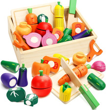 Wooden Play Food Set for Toddlers Toys Pretend Play Kitchen Accessories Veggies