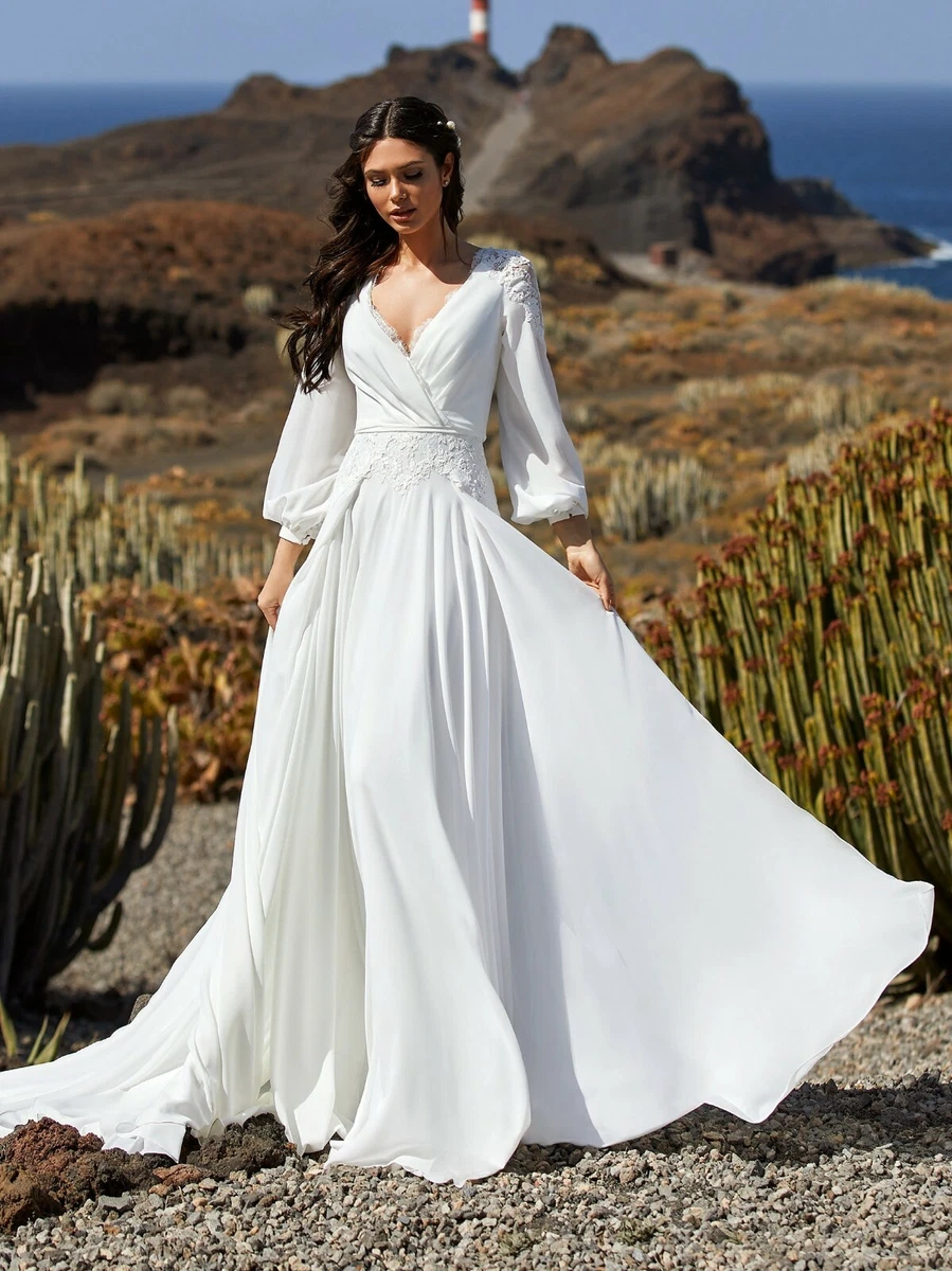 long sleeve flowy wedding dress