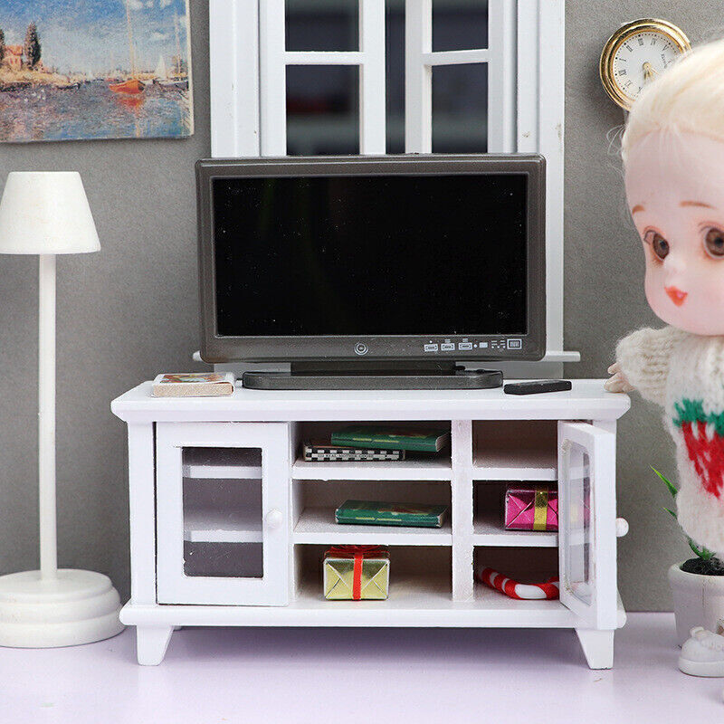Dollhouse Furniture Living Room Micro-scene White Double-door Cabinet TV 1 1:12 Dollhouse Furniture Living Room Micro-scene White Double-door Cabinet TV 1 1:12