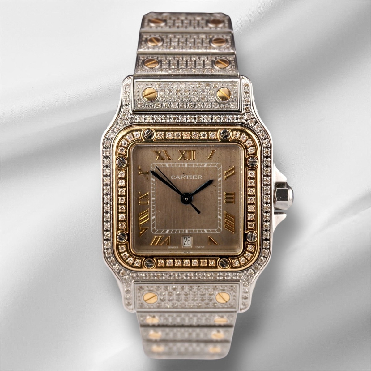 a Cartier Santos Steel and Gold Stingray Dial Ref 187901