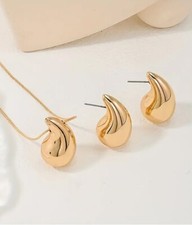 Womens Teardrop Gold Tone Necklace and Earring Set