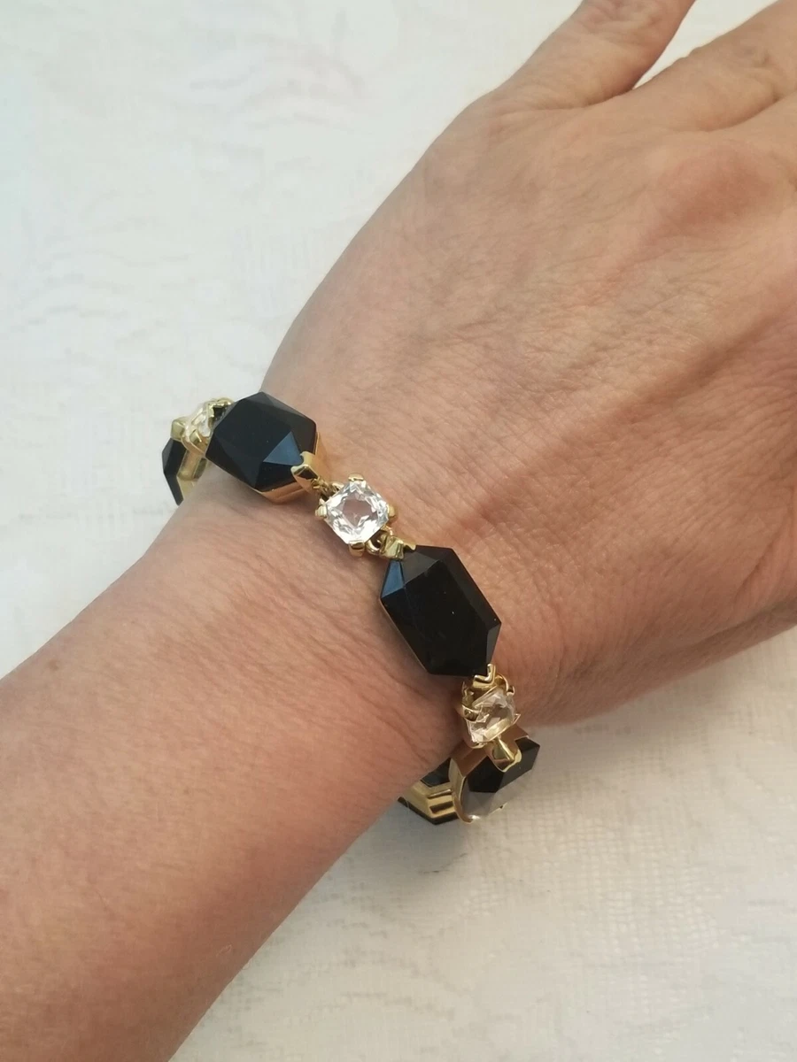 NINA RICCI Bracelet Black Glass Swarovski Crystals Designer