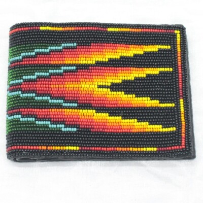 Handmade beaded Native American style genuine leather Men's bifold Wallet/purse