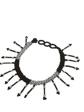 Spirit of Nature Anklet- seed beads- dangling strands- black silver- 9"-10"