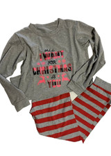 2pc Xmas PJ's Holiday Pajamas ALL I WANT Santa Candy Cane Costume Child M 8-10