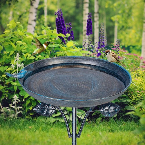 Outdoor Garden Bird Bath Metal Bird Baths Cast Iron Birdbath with Metal Stake Ta - Picture 4 of 7