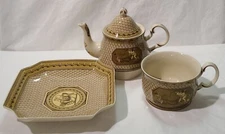 Vintage Angelic Cherub  Porcelain Brown Cream Tea Pot Set Cup Plate