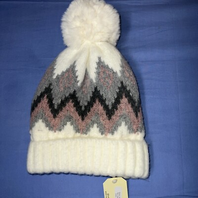 NWT Hat attack Fair Isle Beanie Old Navy Fair Isle Knit Beanie Hat Red with Lama Design Pom  main image 4