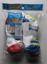 New Boys Size L 3-9 Shoe Size Gildan 6 Pair No Show Socks