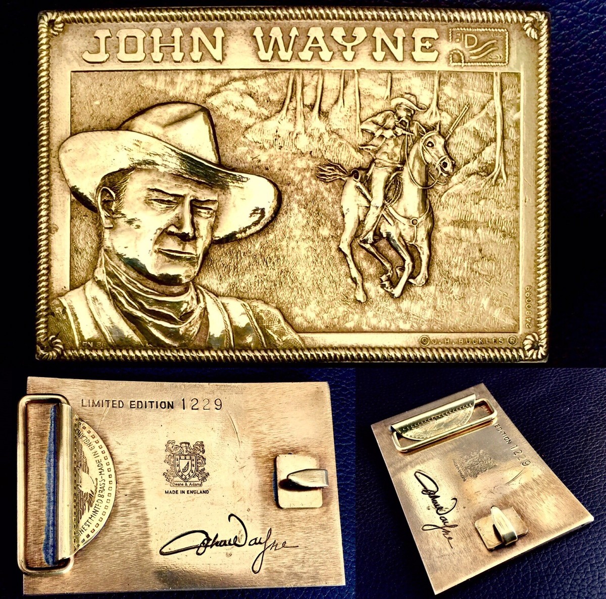 Rare Signed Patented (1970s) Limited Edition John Wayne Brass Belt