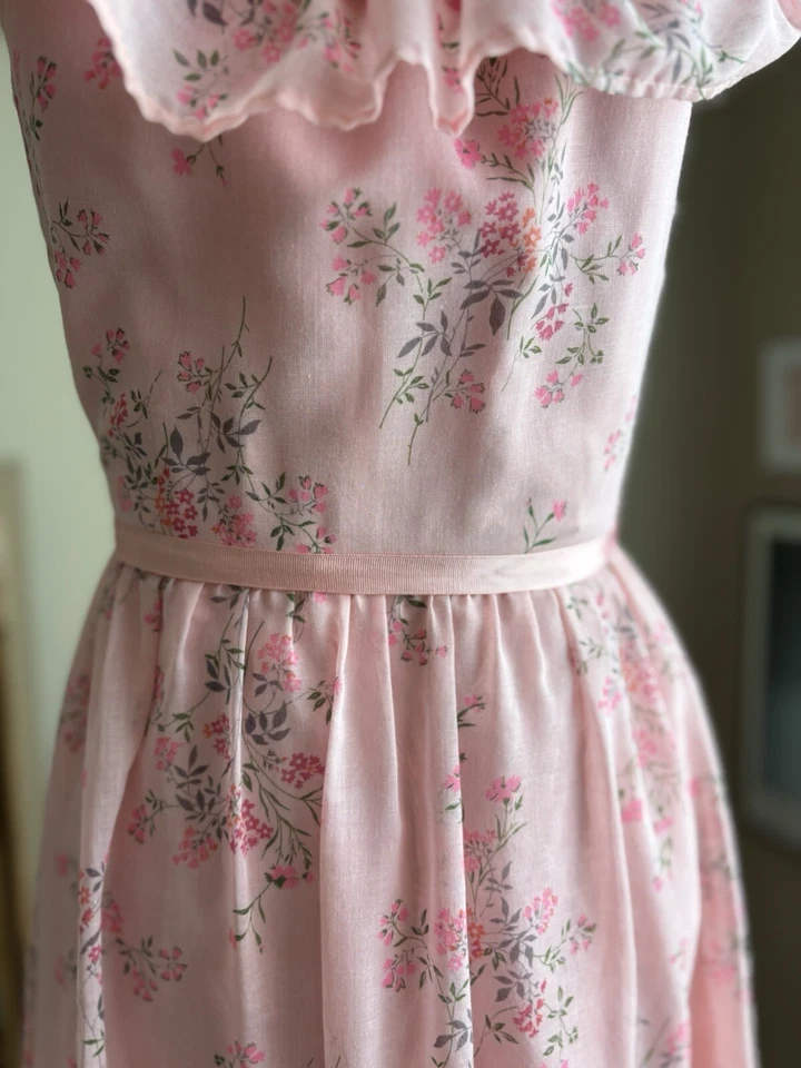 Vestido largo pradera vintage Sears Jr Bazaar años 70 rosa floral fuera del hombro Foto 4 de 4