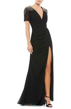Mac Duggal 55704 Ruched V-Neck Gown SZ 8 Black $498
