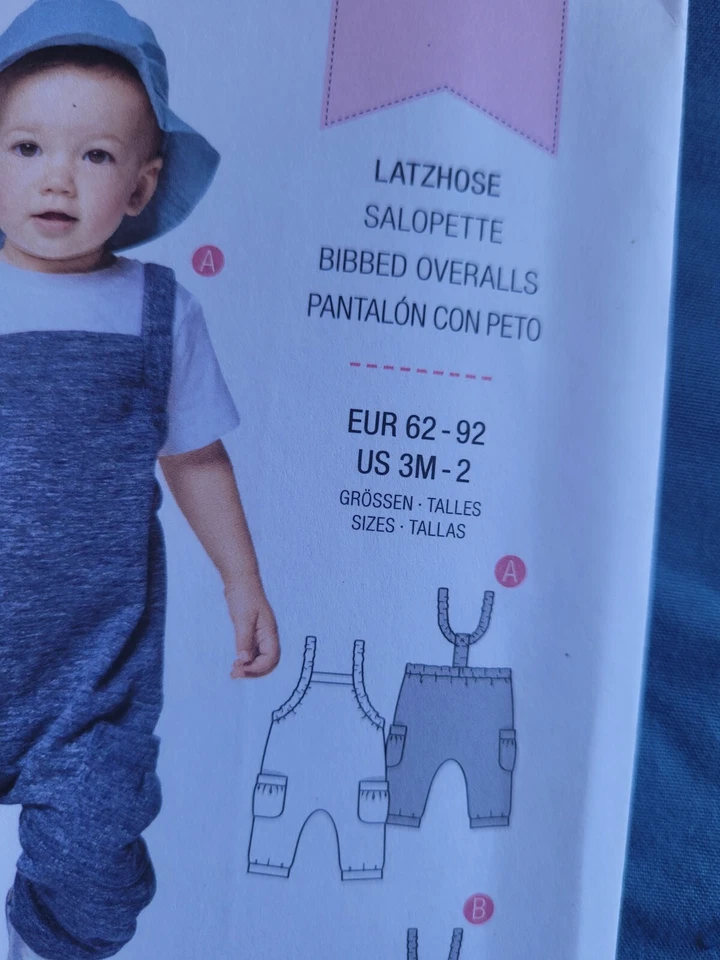 Complete Burda 9337 Sewing Pattern Infant Jersey Knit Bib Overalls Sz 3M-2 - Image 2 of 4