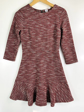 GAP Women's Dress Size 2 Red Black Tweed Sweater Midi Dress Ruffle Zip