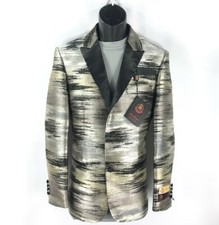 Pallini Men's Black Silver Khaki Sport Coat Blazer Slim Fit Metallic Pattern