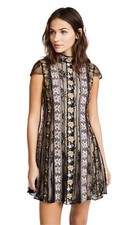 Alice + Olivia Gwyneth Embroidered High Neck Dress Black Floral Size 2 NWOT